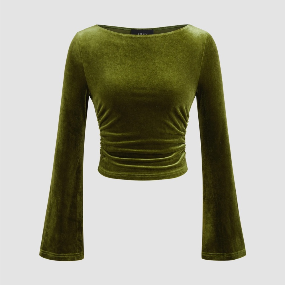 NWTCider Olive Velvet Long Sleeve Top